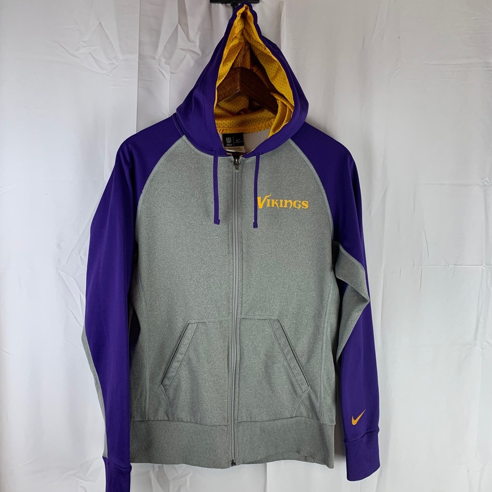 Nike Minnesota Vikings Hoodie Mens Medium Gray Purple Therma-FIT Full Zip NFL